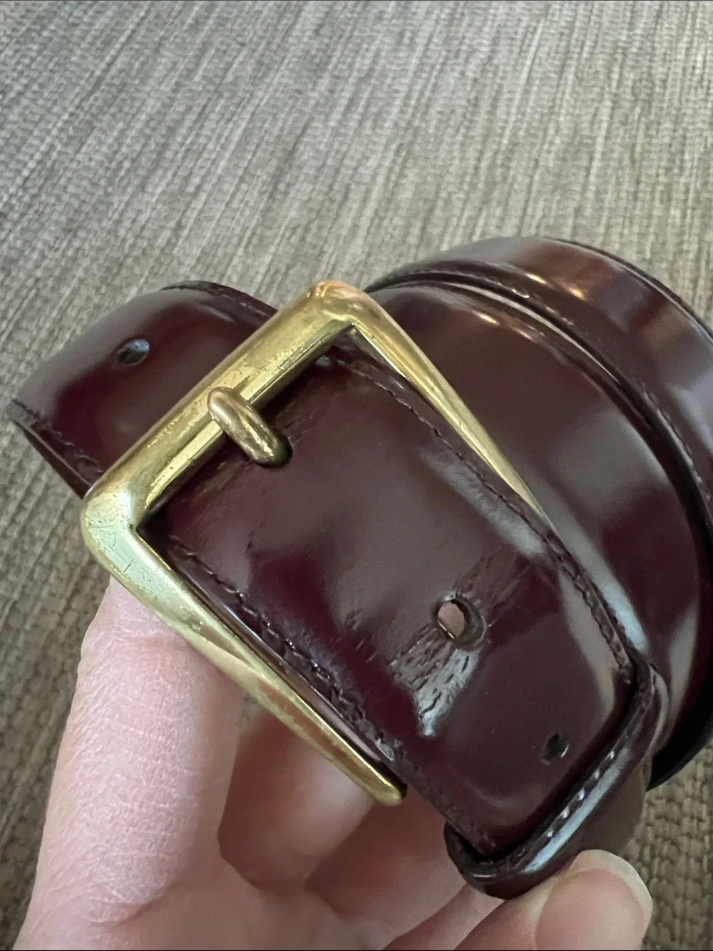 COACH Men’s Burgundy Leather and Brass Polished Cowhide #3931 Belt size 42